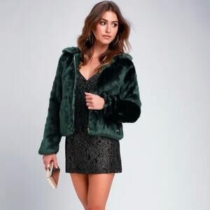 Obey Kale Forest Green Faux Fur Bomber Jacket, Indie Sleaze, Size S